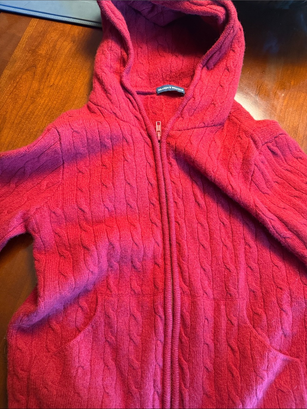 Brandy Melville Hot Pink Cable-Knit Hooded Zip Cardigan